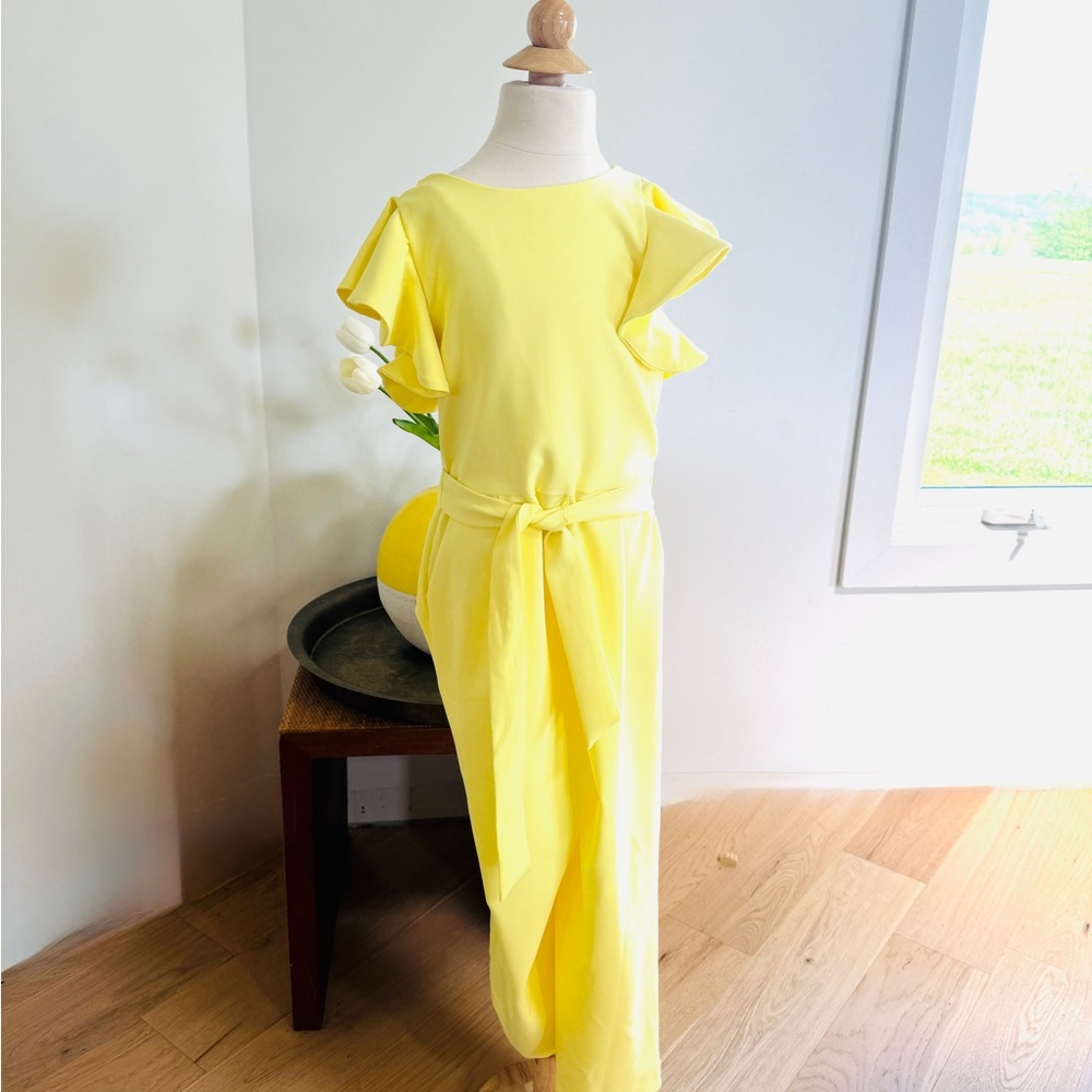 GB girls Yellow Jumpsuit with Flutter Sleeves and Wide-Leg Design
